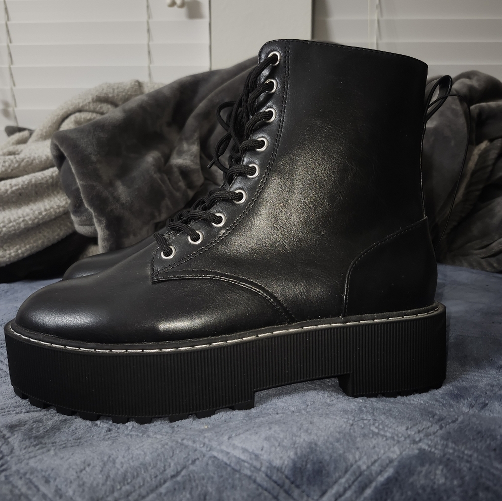 H&M Divided Black Combat Moto Boots with Chunky Sole